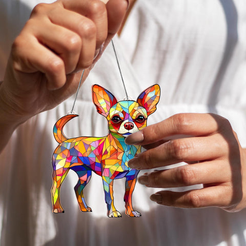 BOYESE dachshund acrylic suncatcher close-up shows vivid colors for display.