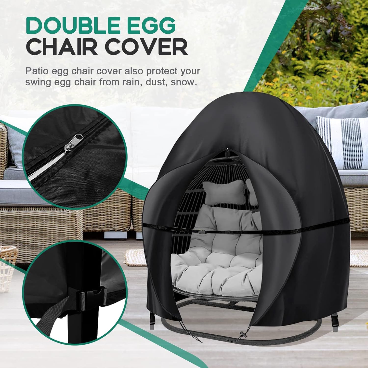 Boyspringg 91x80 inch double cover guards your big egg chair from weather.
