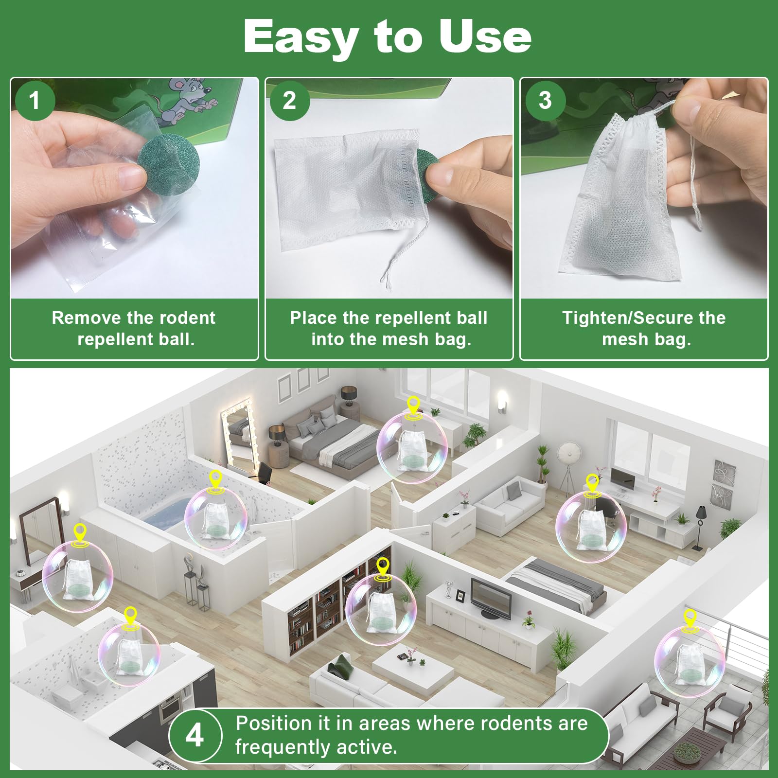 BOZFLY living room placement deters rodents with peppermint scent