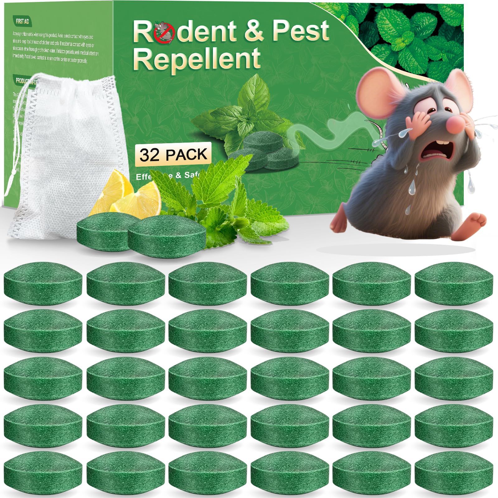 BOZFLY peppermint rodent repellent 32-pack deters mice and pests