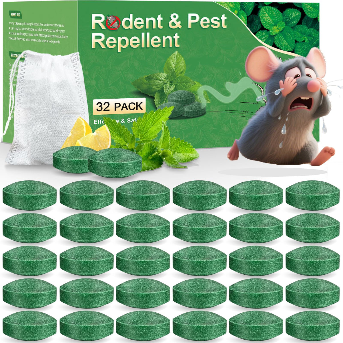 BOZFLY peppermint rodent repellent 32-pack deters mice and pests