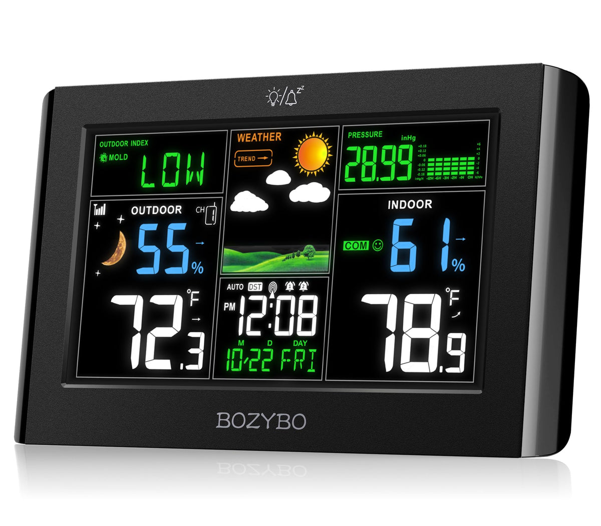 BOZYBO weather station with 9.3-inch color display for easy viewing