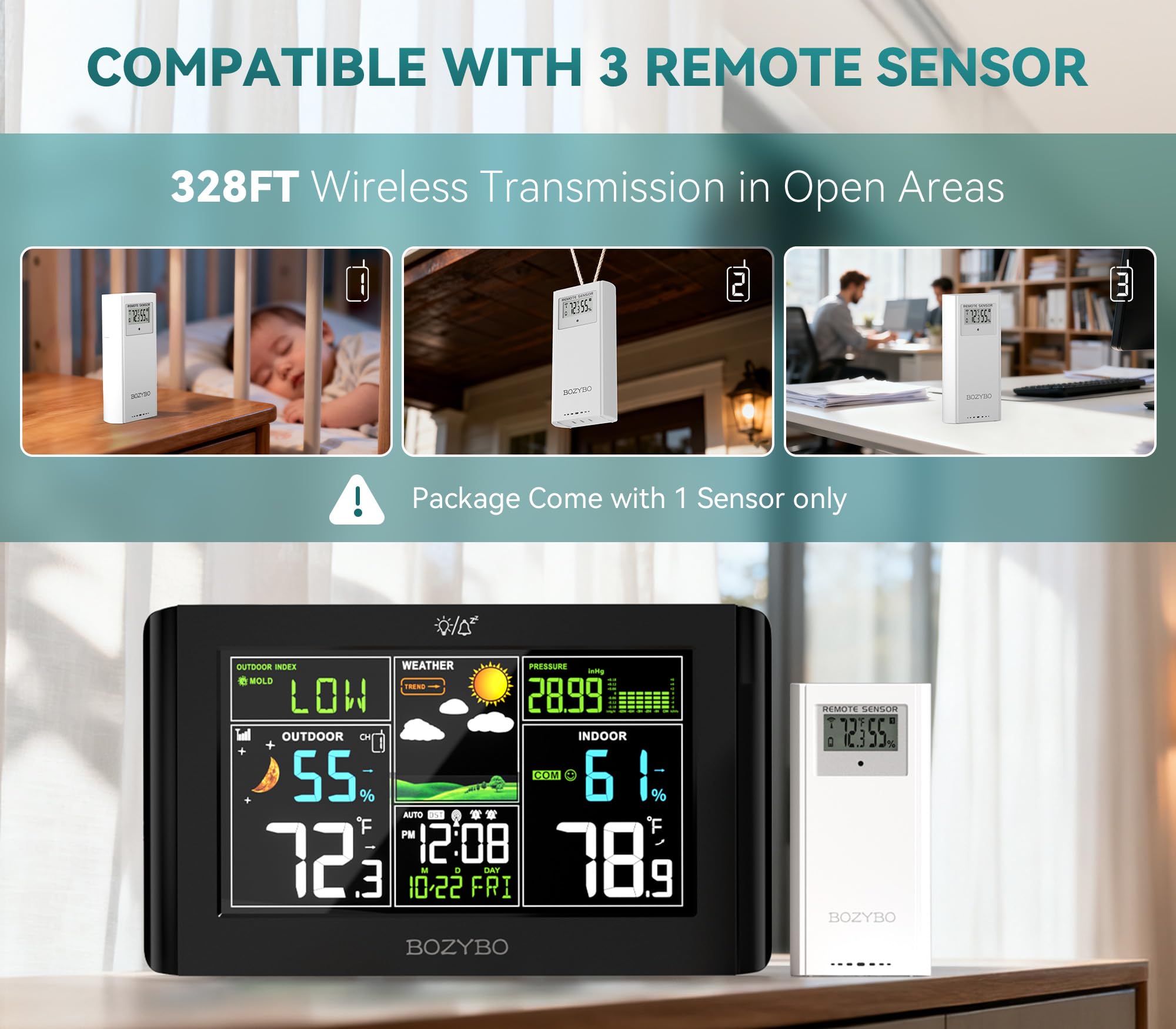 BOZYBO atomic clock backlight setting enhances visibility in any room