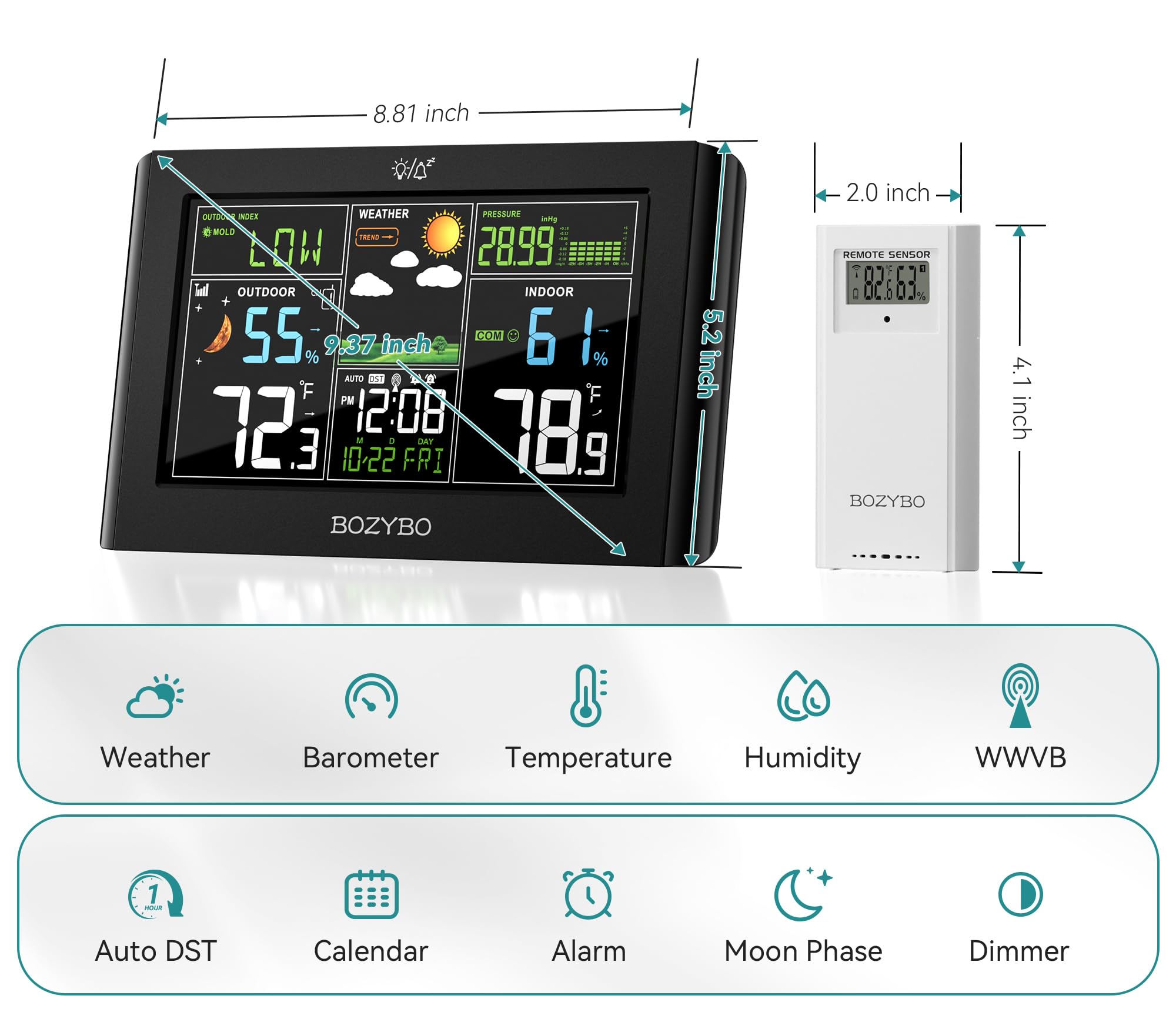 BOZYBO calendar and moon phase view supports daily planning