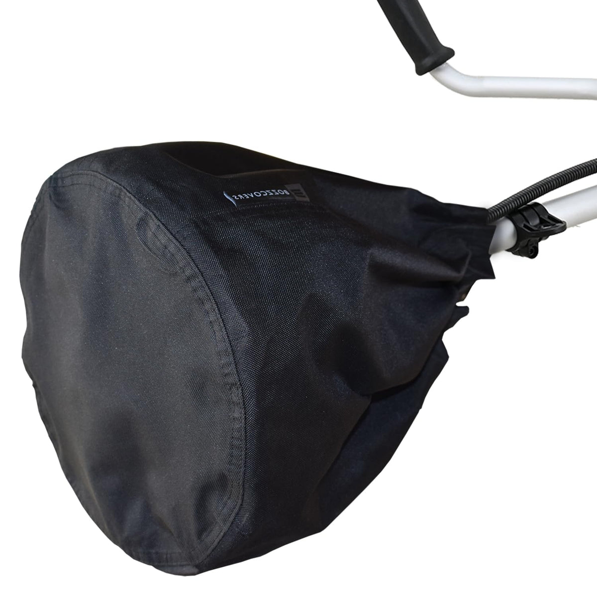 Bozzcovers trimmer engine cover waterproof closeup highlights rugged 600D fabric for outdoor protection.