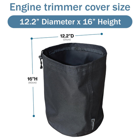 Bozzcovers universal-fit trimmer cover closeup demonstrates broad compatibility with major brands.