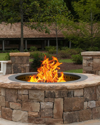 BPS Metal Fire Pit Ring inner view reveals dual-wall design promoting efficient combustion