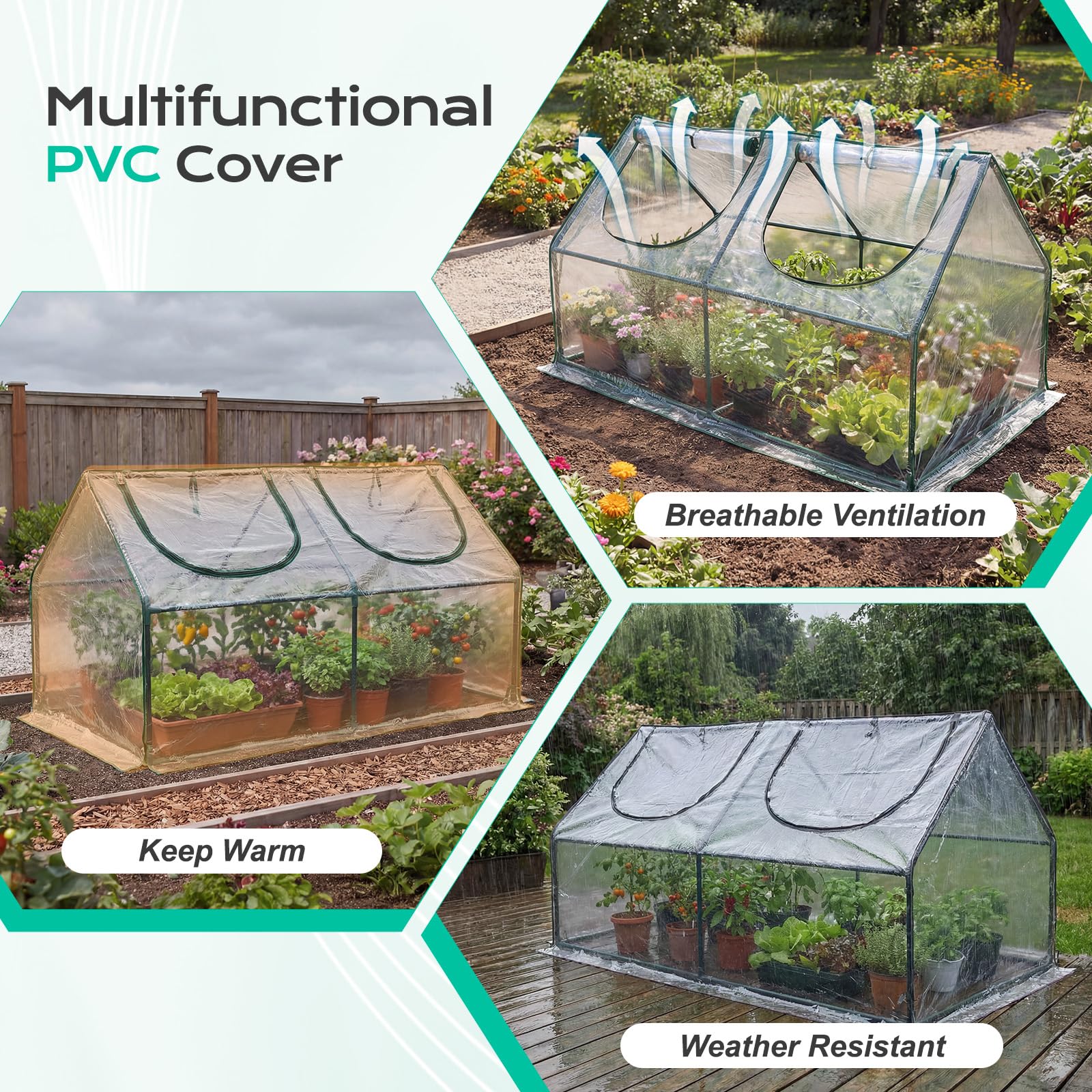 BPS mini greenhouse fits balconies, patios, and raised beds for versatility.