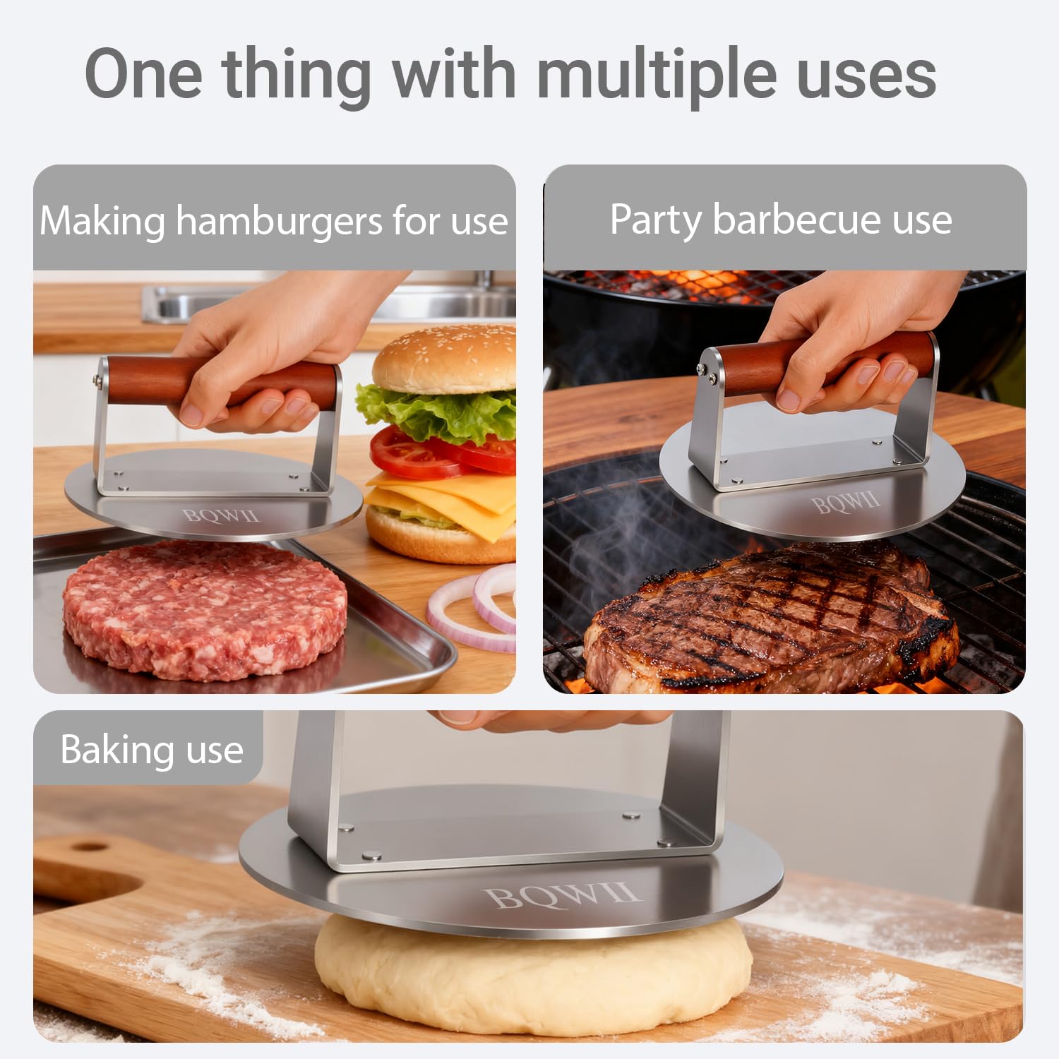 BQWII patty press is dishwasher-safe for easy cleanup after cooking