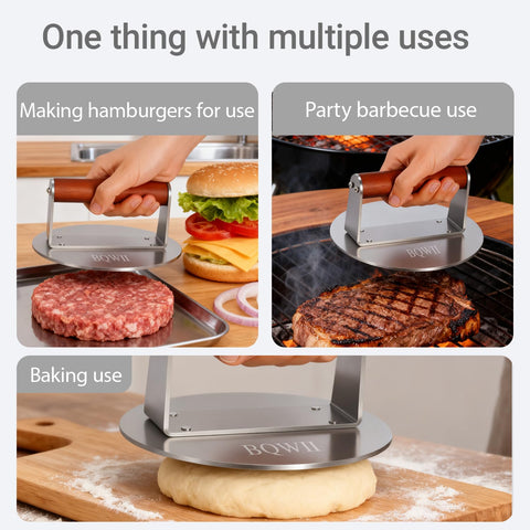 BQWII patty press is dishwasher-safe for easy cleanup after cooking