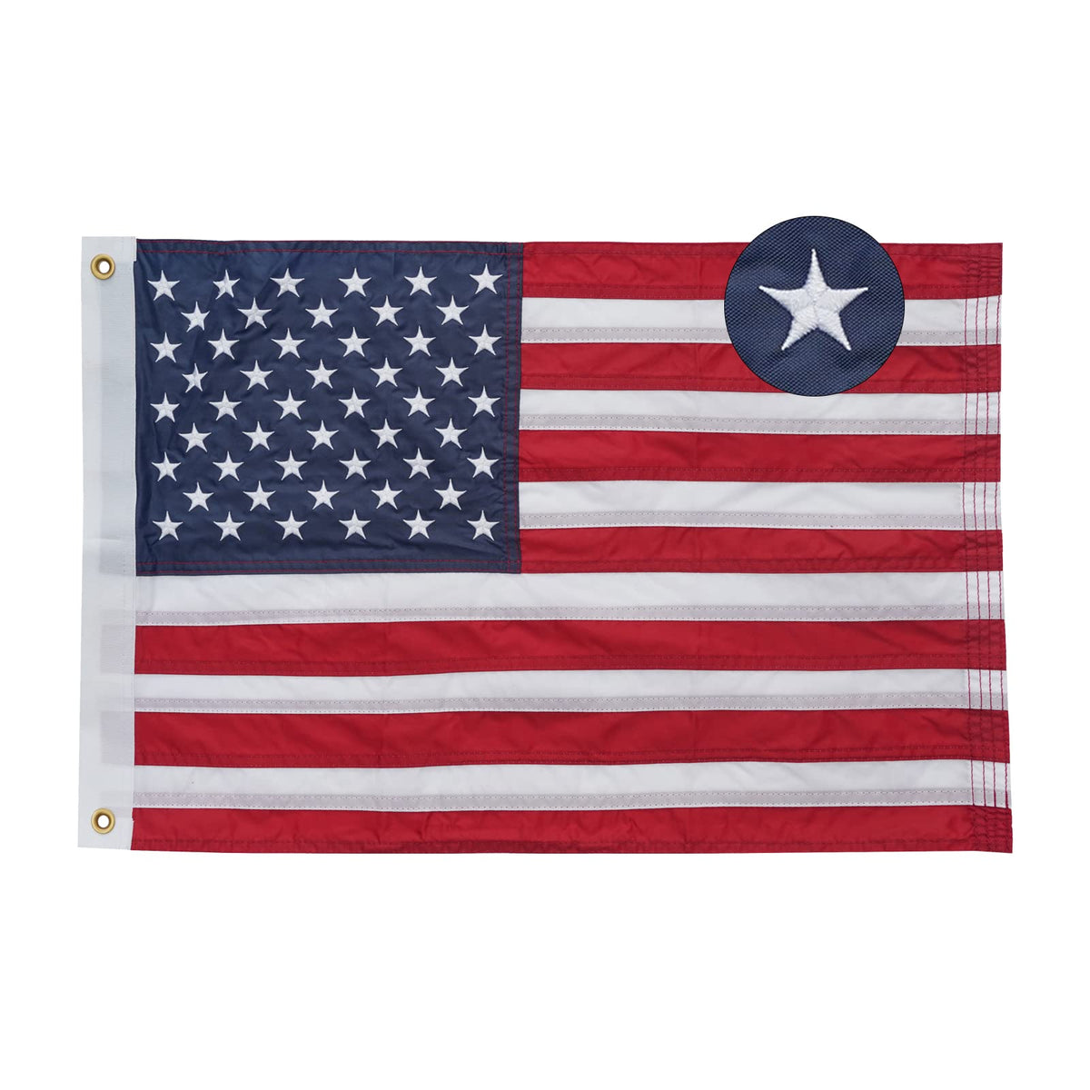 Bradford American flag on boat with embroidered detail and fade resistance.