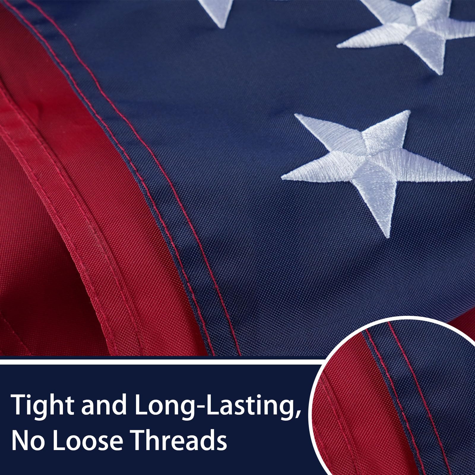 Bradford 3x5 flag close-up embroidery on stars highlights quality stitching.