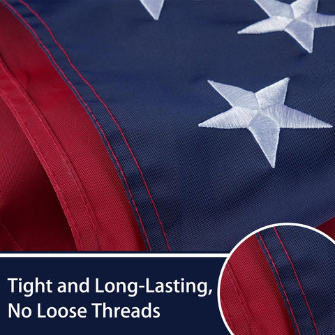 Bradford 3x5 flag close-up embroidery on stars highlights quality stitching.