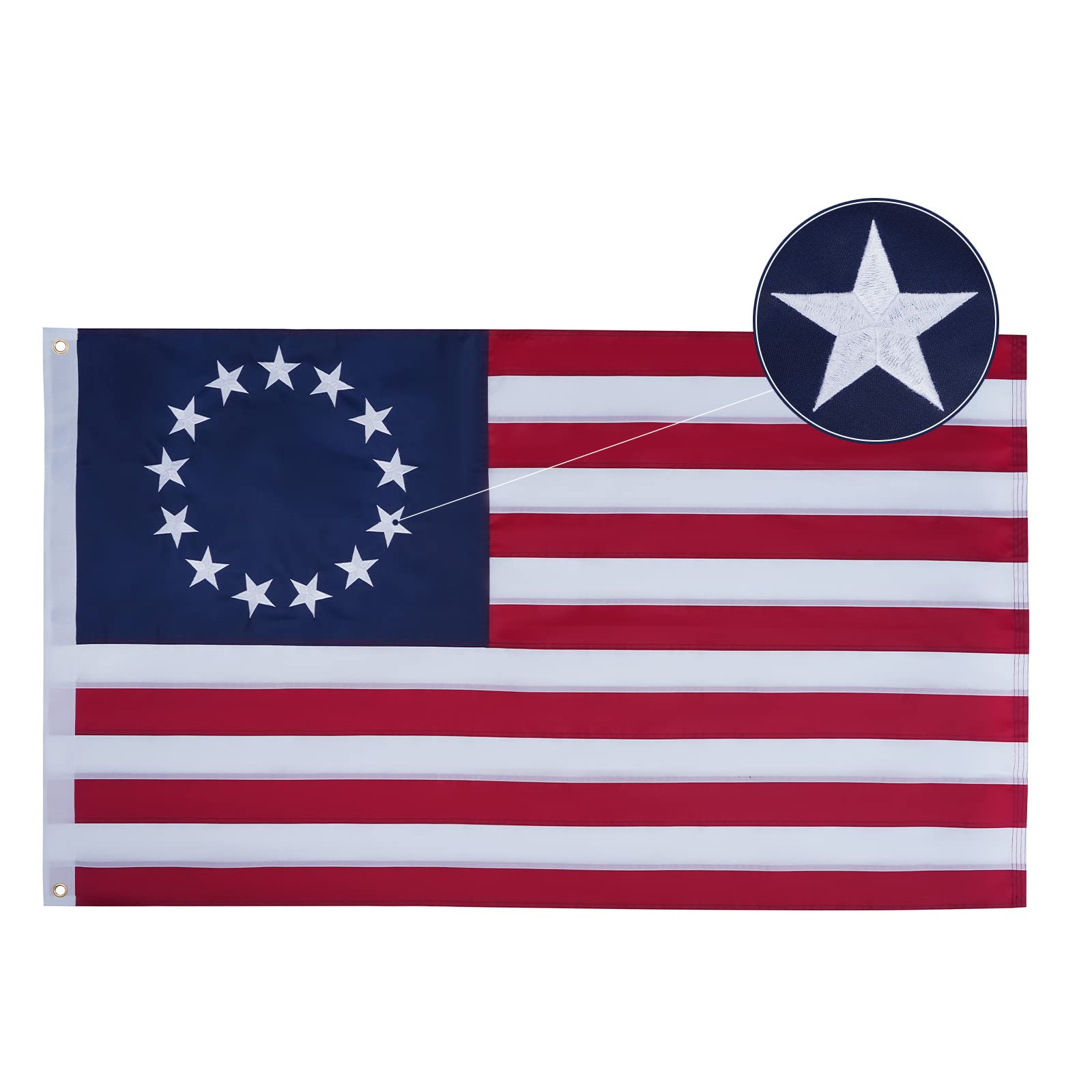 Bradford Betsy Ross flag front view with double embroidery for vivid stars