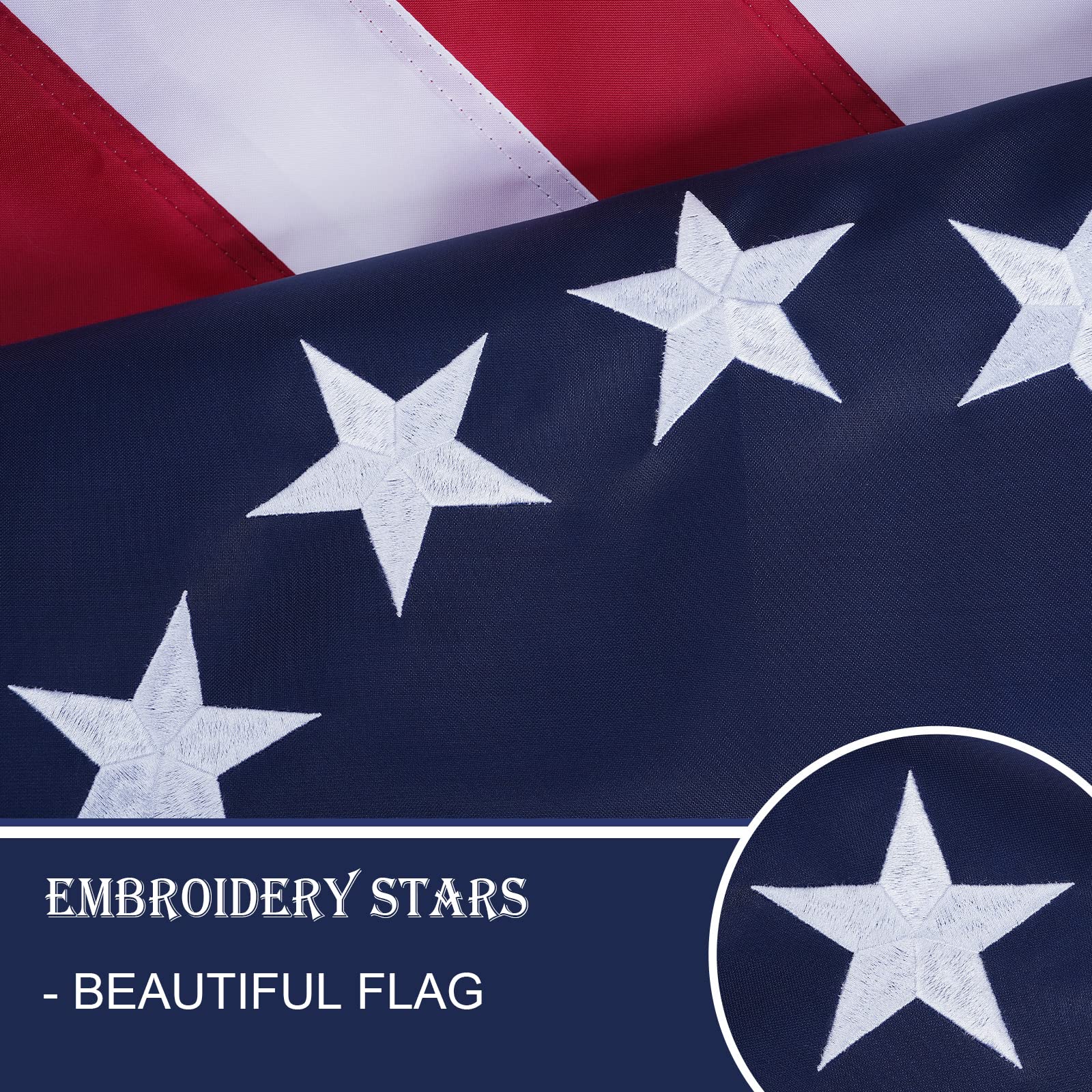 Bradford Betsy Ross flag double embroidery close-up showing full star details