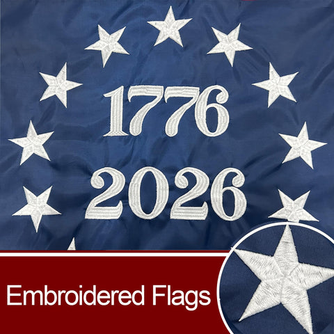 Bradford Betsy Ross flag embroidery detail highlighting fine stitching for longevity.