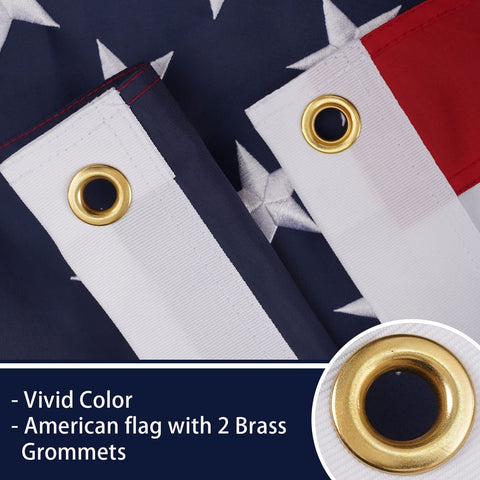 Brass grommets and locking rings on Bradford flag for secure outdoor mounting