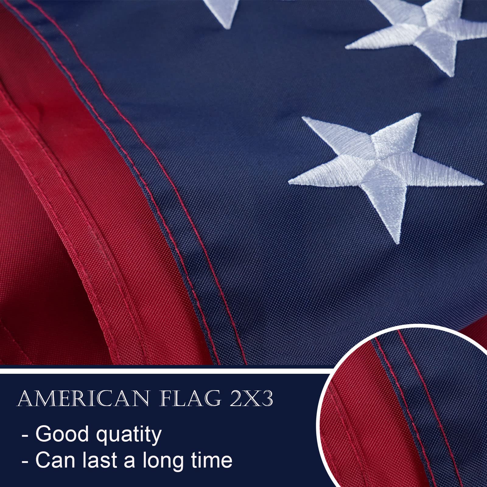 Double-stitched leading edge and quadruple-stitched trailing edge on Bradford flag