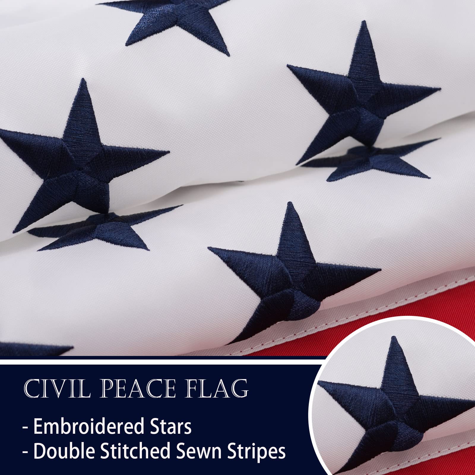 Bradford peace flag brass rings and grommets for secure mounting.