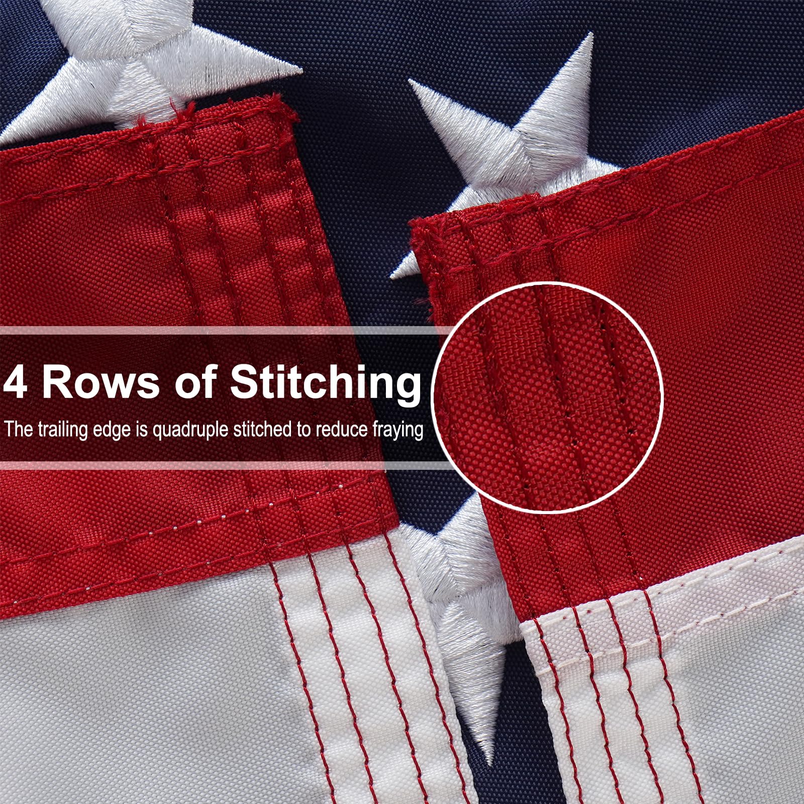 Bradford trailing edge quadruple stitching reduces fraying outdoors
