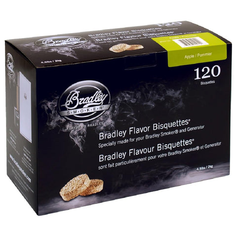 Bradley Smoker Apple Special Blend bisquettes pack for clean, flavorful smoke.