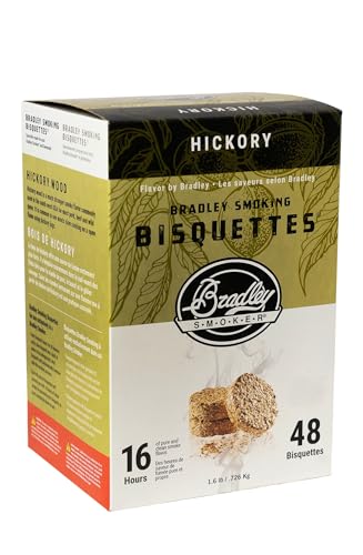 Bradley Smoker Hickory bisquettes wood chips closeup for authentic flavor.