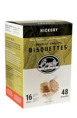Bradley Smoker Hickory bisquettes wood chips closeup for authentic flavor.
