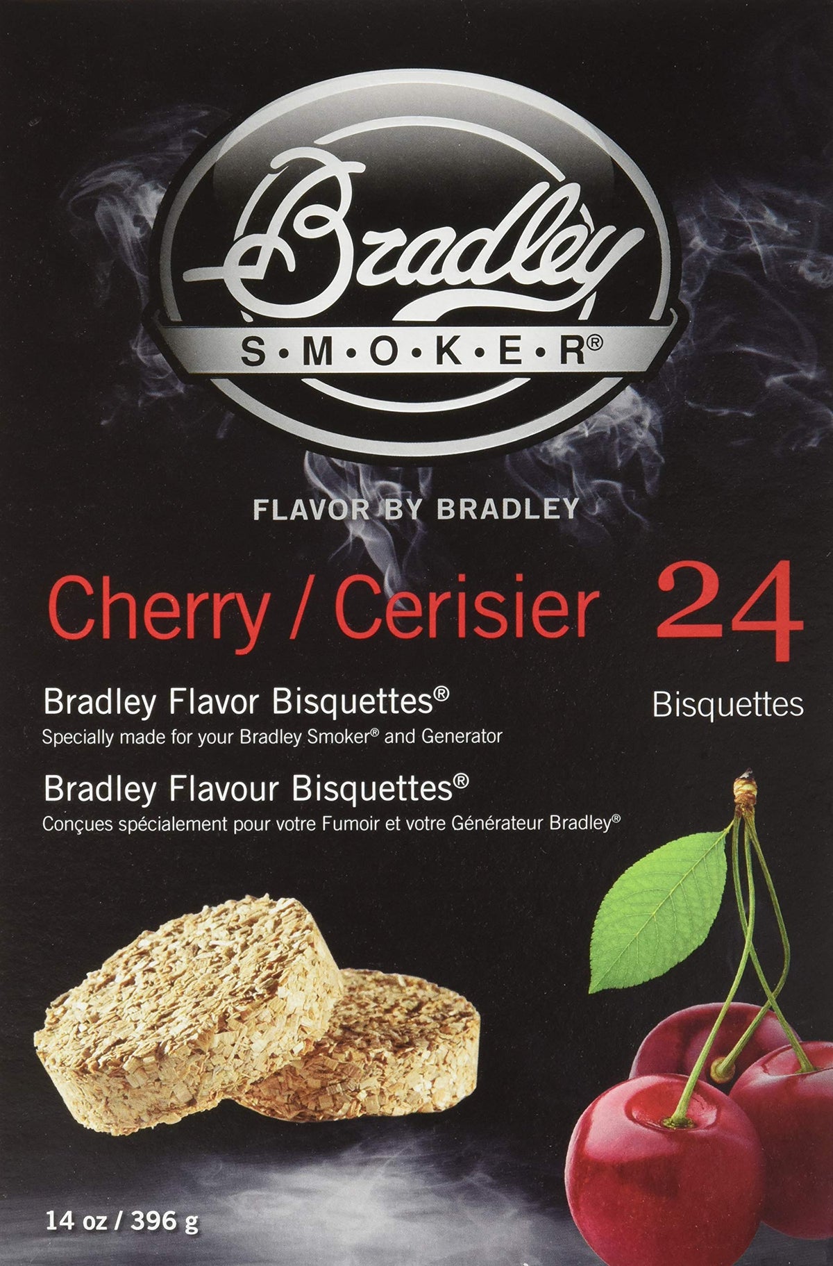 Bradley Smoker cherry bisquettes pack delivering natural hardwood flavor for poultry