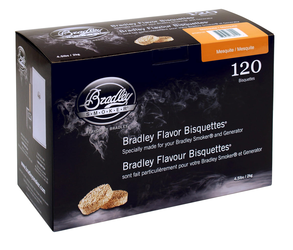 Bradley Smoker Mesquite Bisquettes 120 pack ready for consistent smoke.