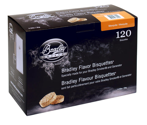 Bradley Smoker Mesquite Bisquettes 120 pack ready for consistent smoke.