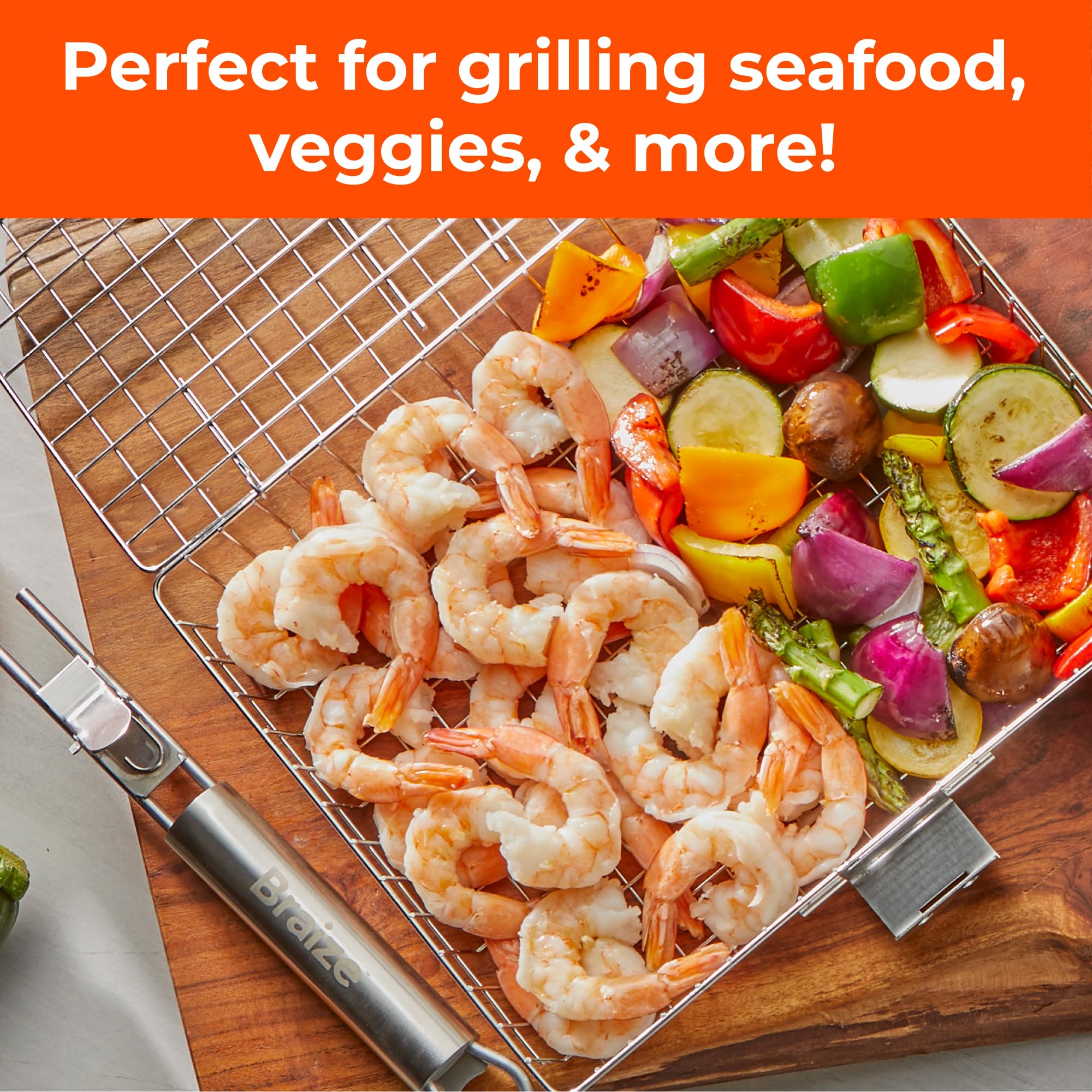 Braize outdoor cooking basket perfect for camping and backyard BBQ.