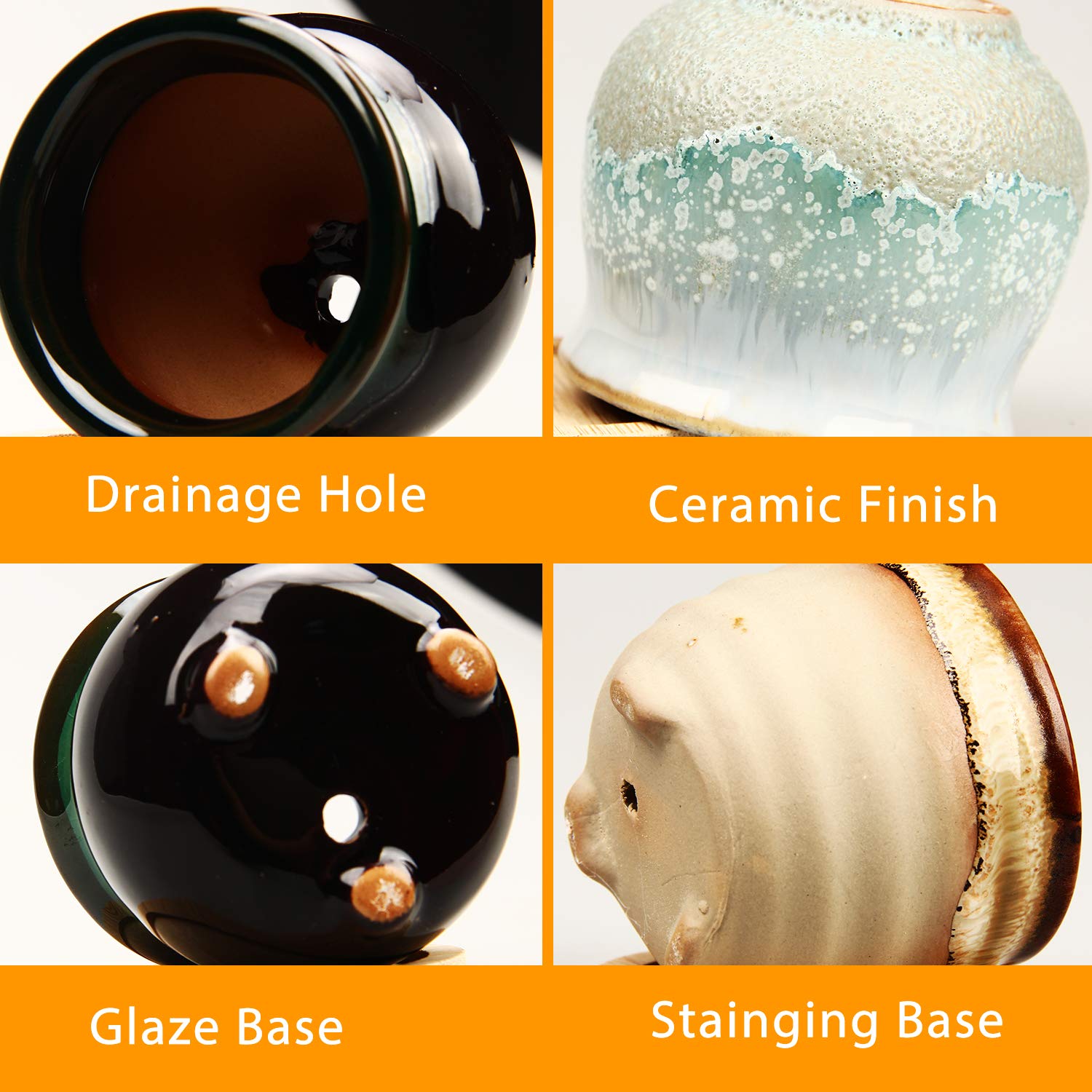 Brajttt flowing glaze ceramic pots emphasize color variations and neat drainage.