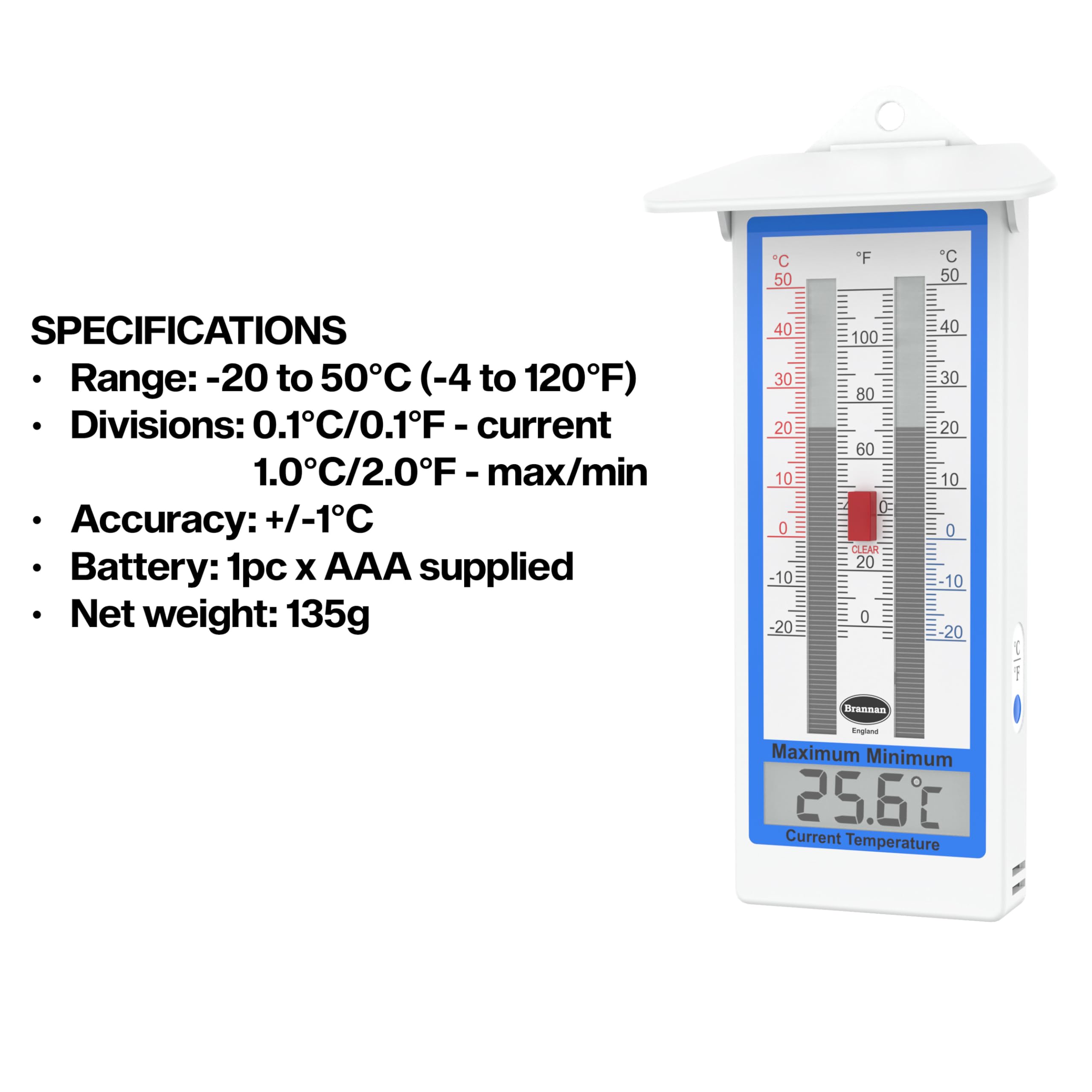 Brannan Digital Greenhouse Thermometer battery included ensures ready-to-use installation.