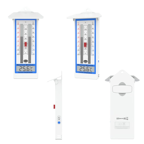 Brannan Digital Greenhouse Thermometer display closeup highlights clear readings for indoor or outdoor use.