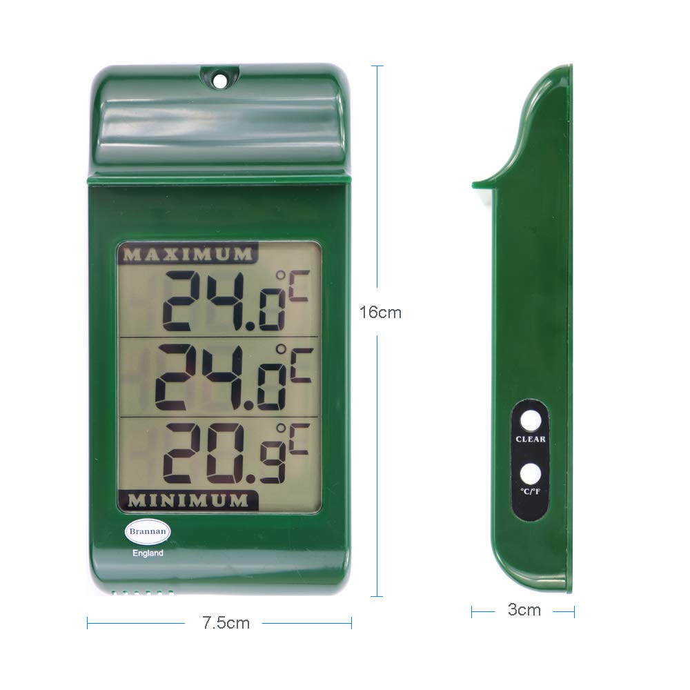 Brannan Greenhouse Thermometer designed for indoor outdoor use monitors environmental changes.