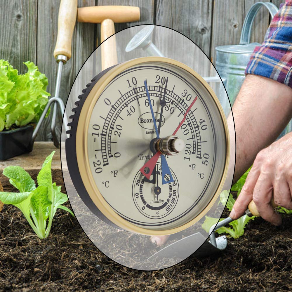 Brannan hygrometer displays humidity level in a greenhouse for reliable climate awareness during growth