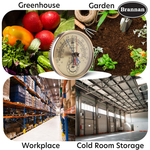 Brannan thermometer and hygrometer suited for indoor use in homes or offices