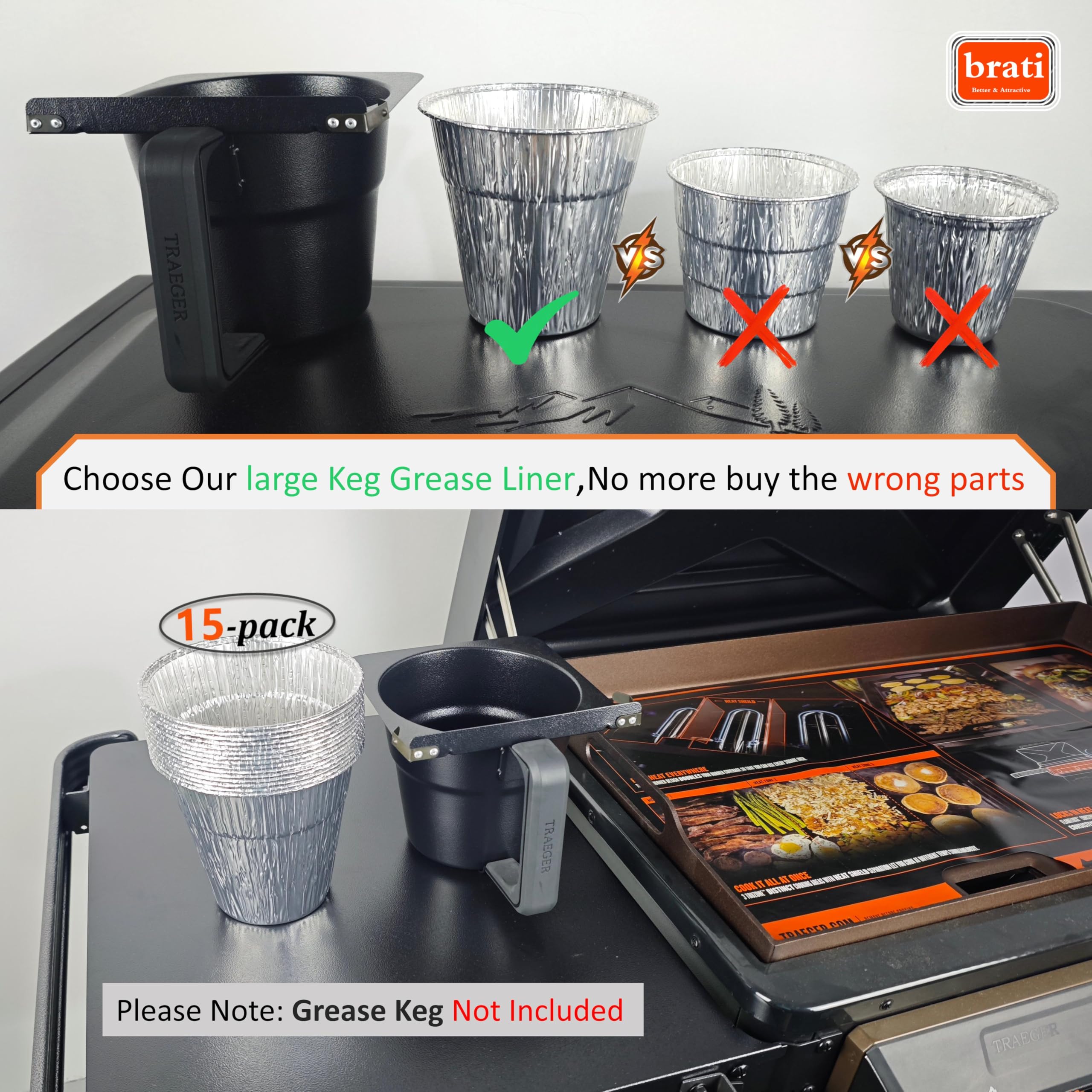 Brati 15-count grease cup liners included for easy prep.