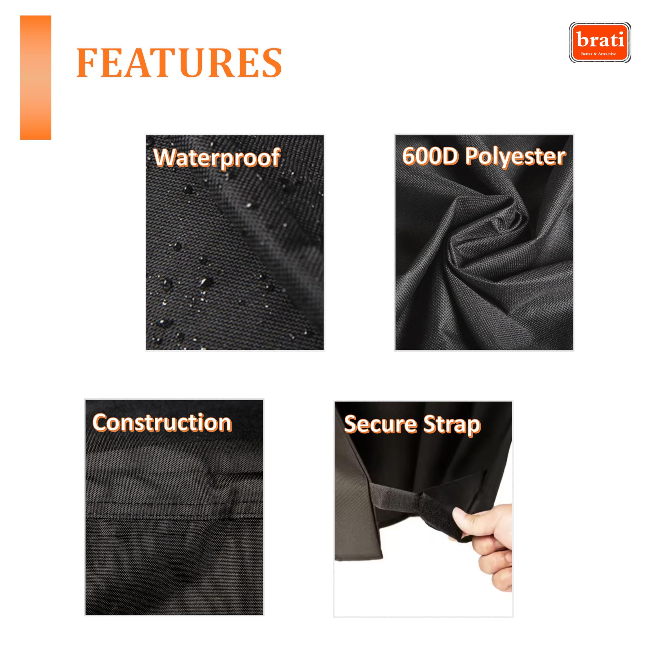 Brati close-up of 600D polyester with PVC backing for durability.