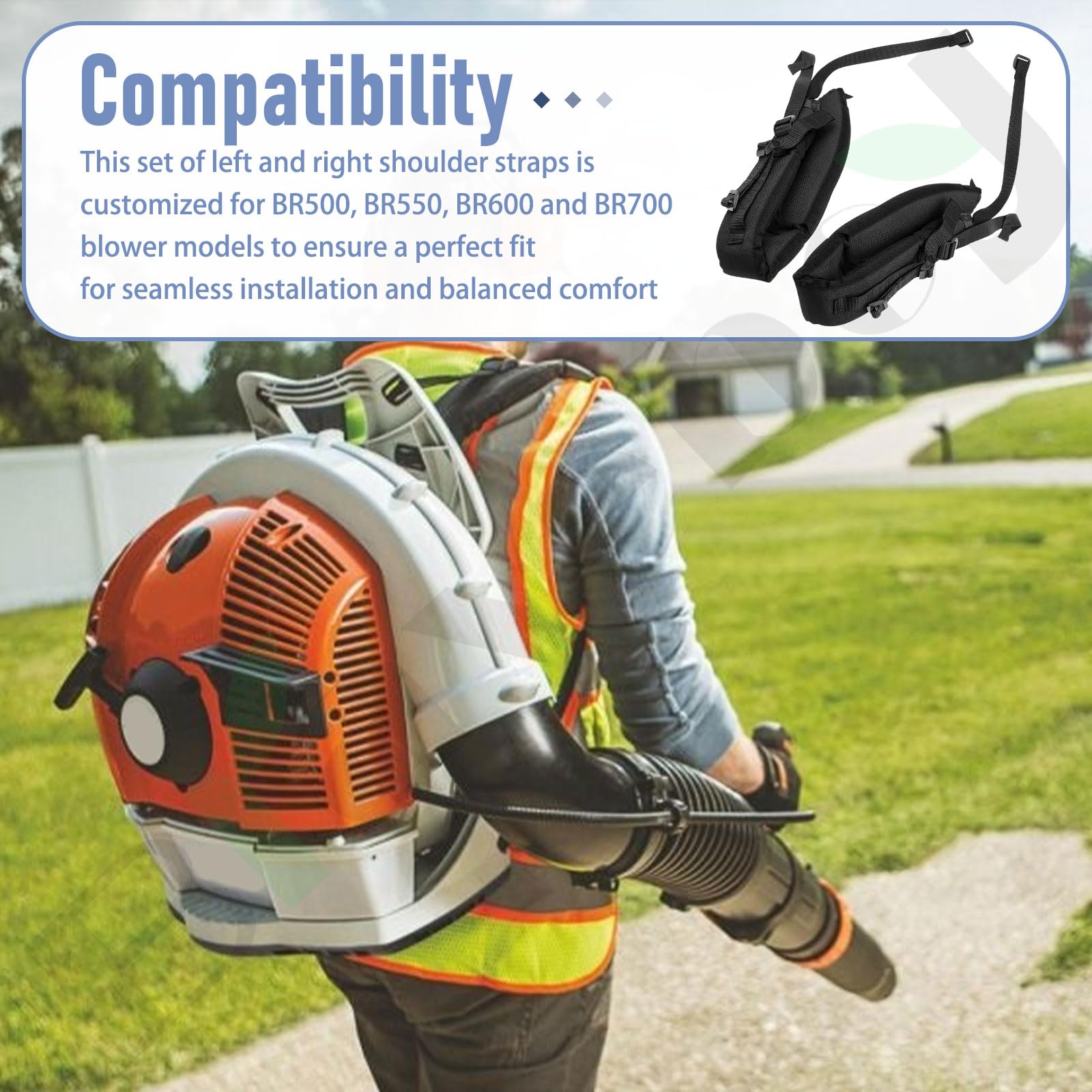 Braveboy blower harness right strap on Stihl BR700 enables even weight distribution