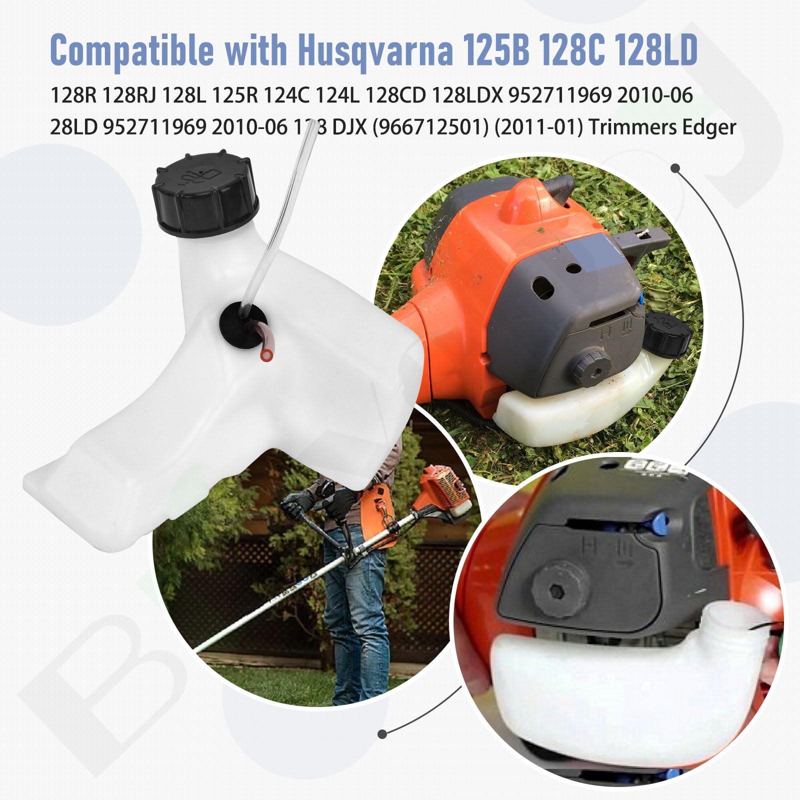 Braveboy fuel-tank-assembly for Husqvarna 128C-128LD with lines and filter included.