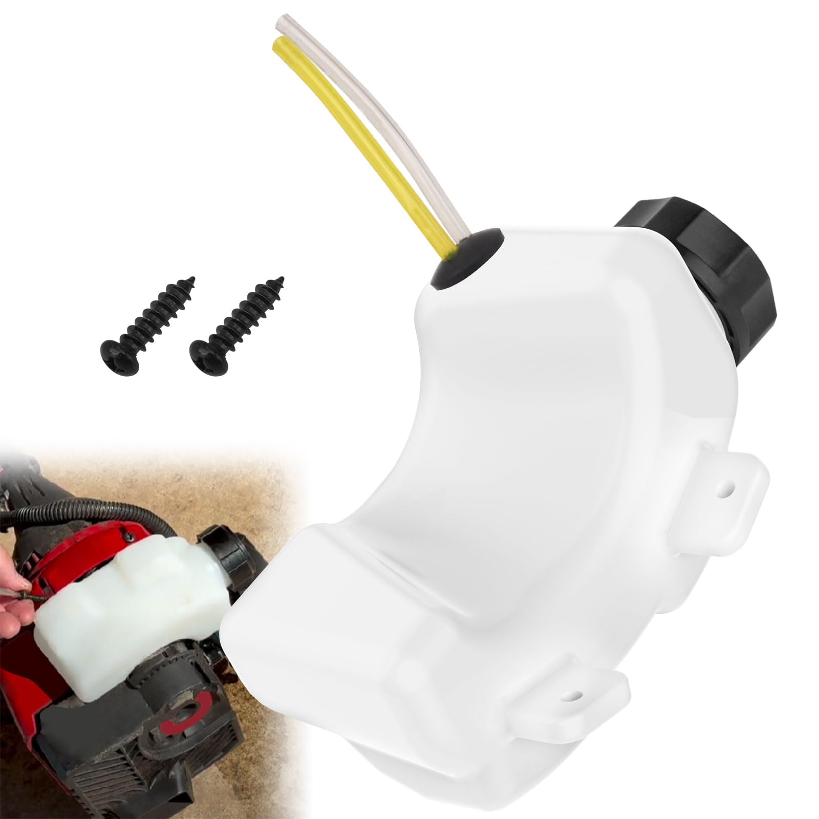 Braveboy in-use shot demonstrates quick tank swap on mower.