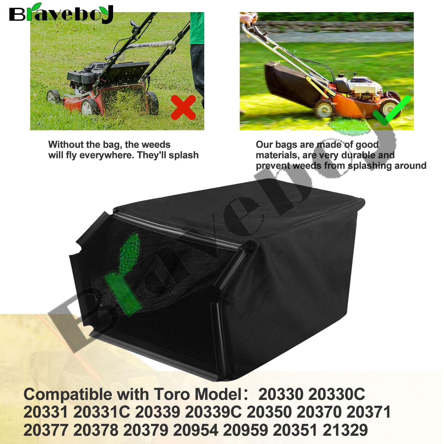 Braveboy nylon material grass bag with reinforced stitching for durability.