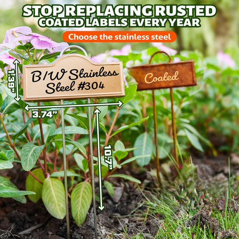 Bravex tilted plant label at 25-degree angle for easy reading in the garden