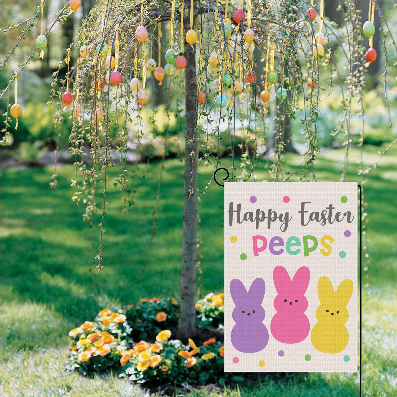 Bravilan Welcome Easter flag burlap texture close-up, weather resistant