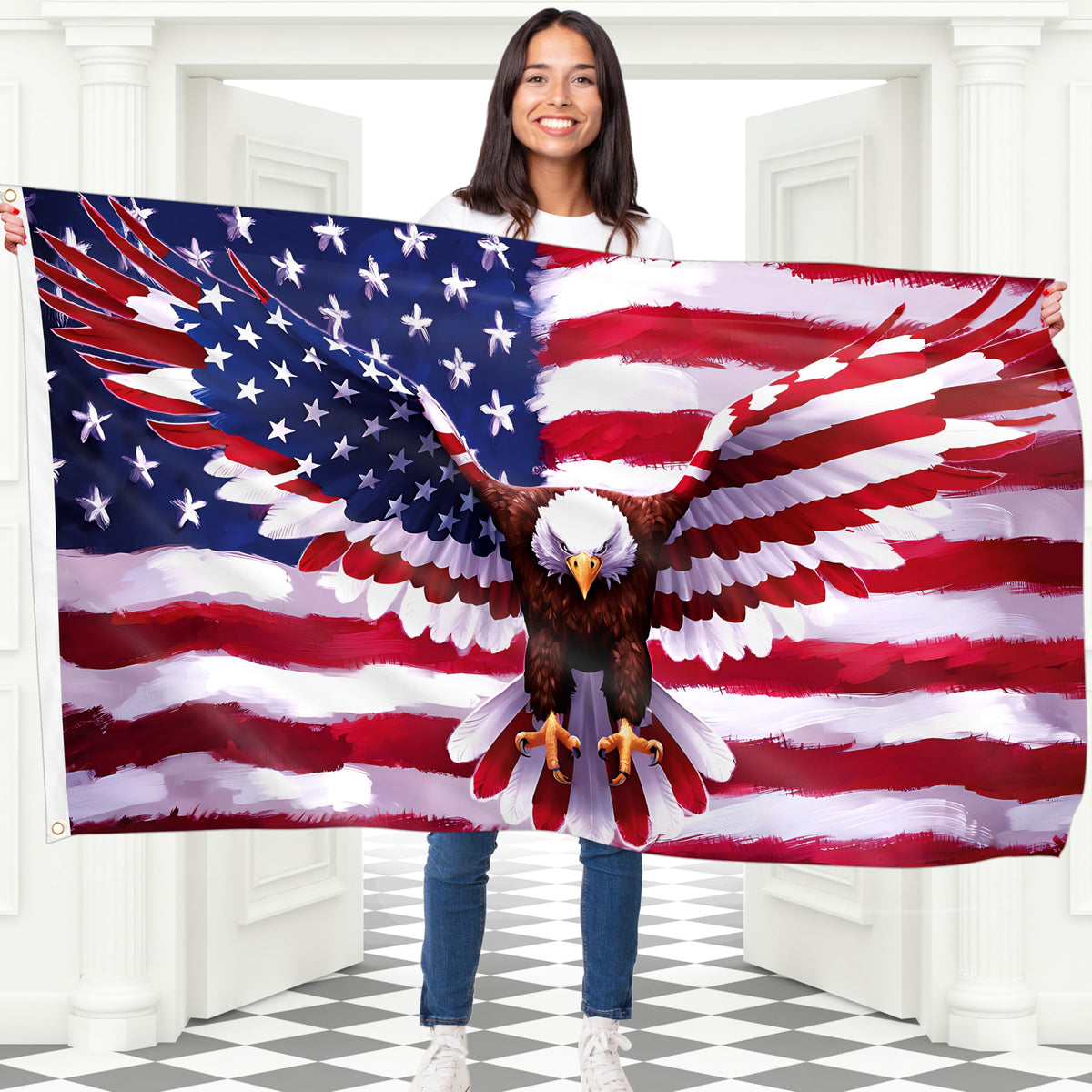 BRAVITA Eagle Flag double-sided print, 5x3ft, ideal for front-porch display