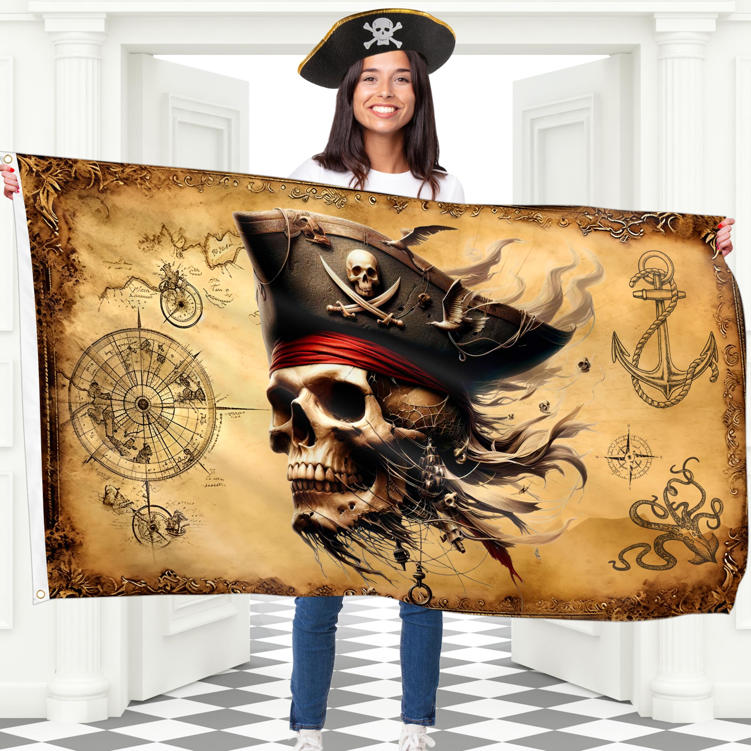 BRAVITA pirate flag with Jolly Roger design for striking outdoor display.