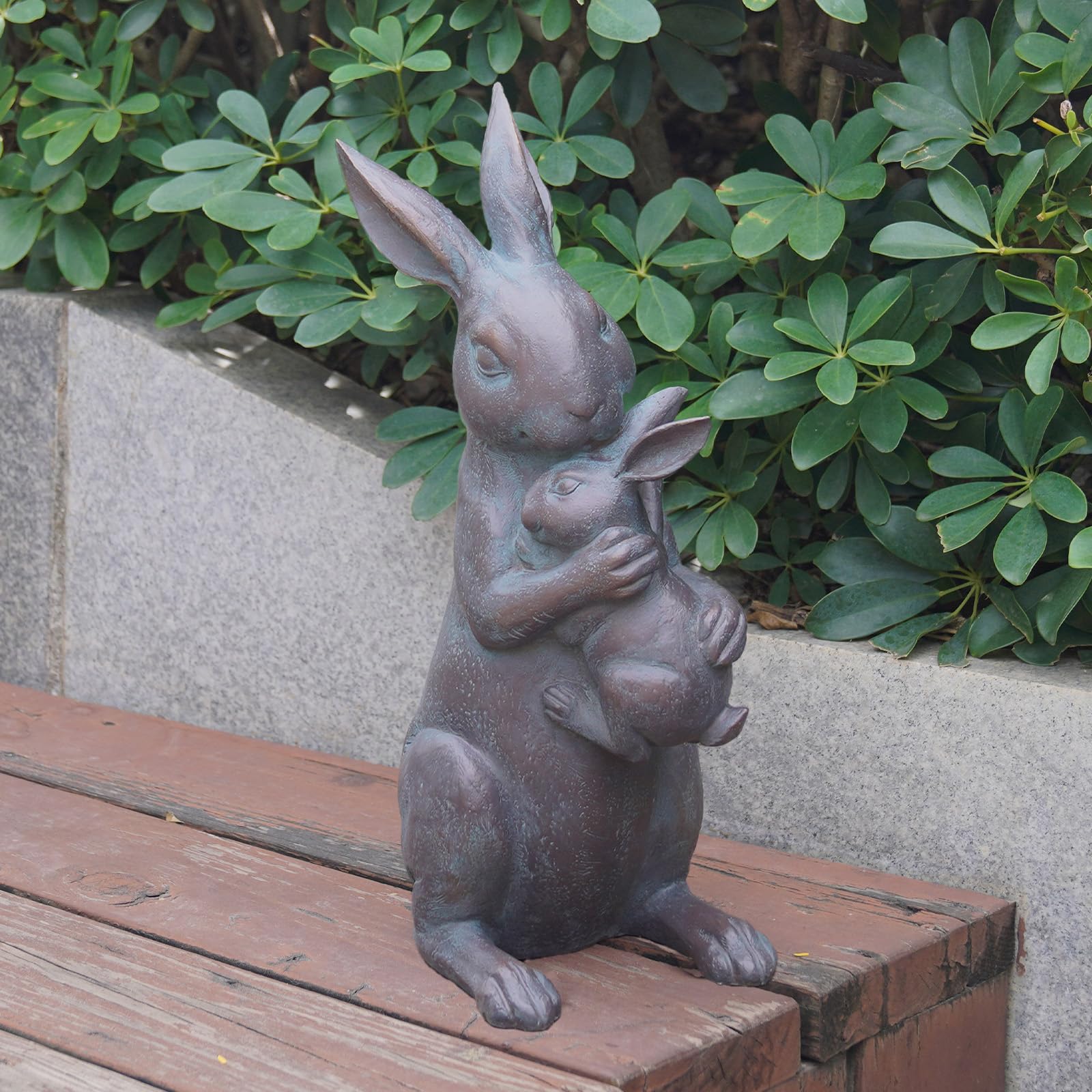 Braxio Bunny copper-standing statue with lifelike resin details for outdoor decor
