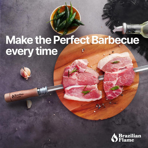 Brazilian Flame 320 stainless steel skewers ensure durable, rust-resistant grilling.