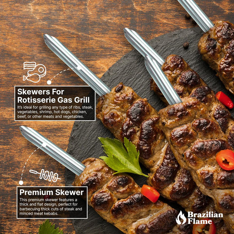 Brazilian Flame dishwasher-safe skewers simplify post-grilling cleanup.